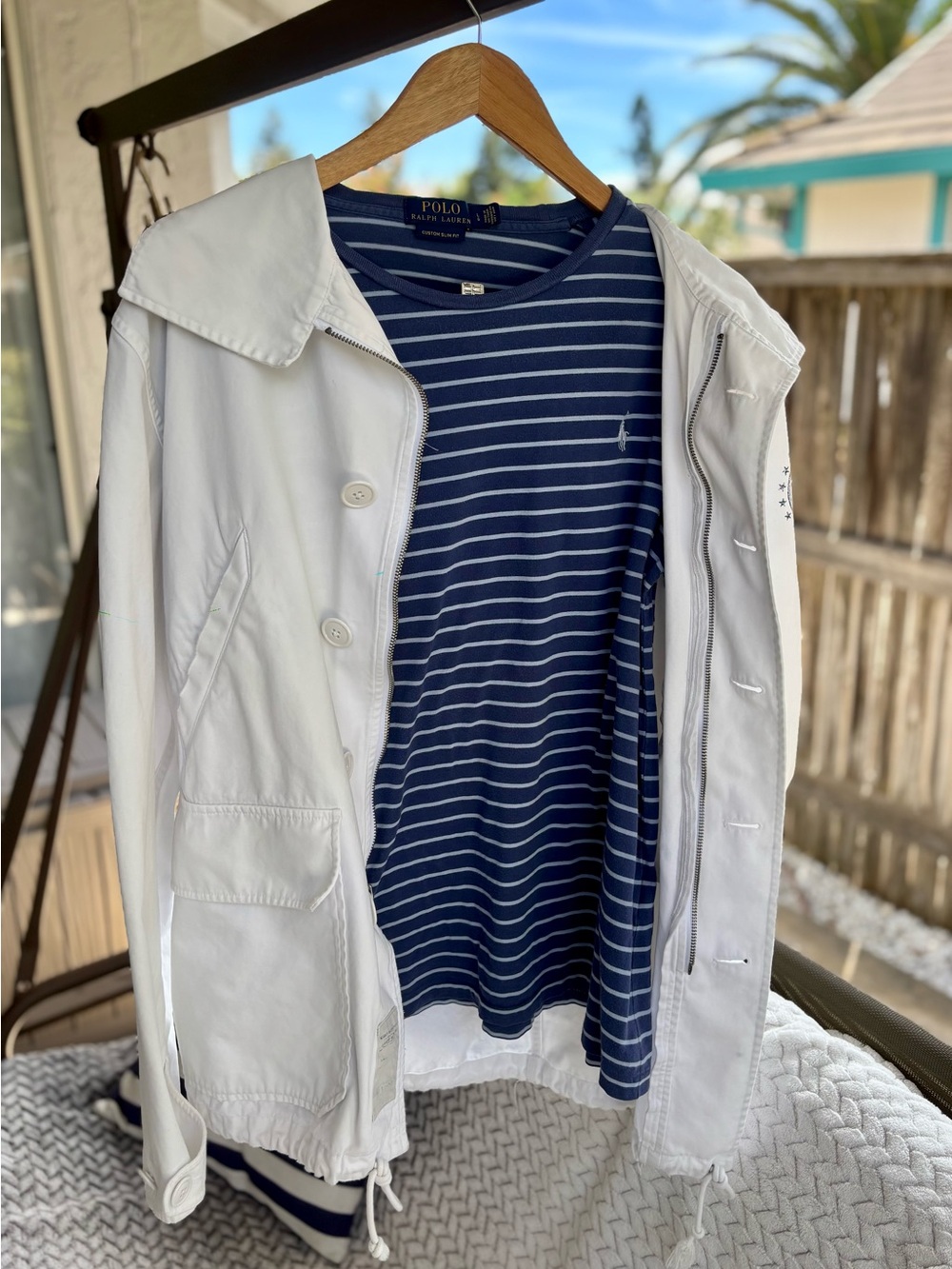 Rugby Ralph Lauren White Hooded Windbreaker Naval  Jacket